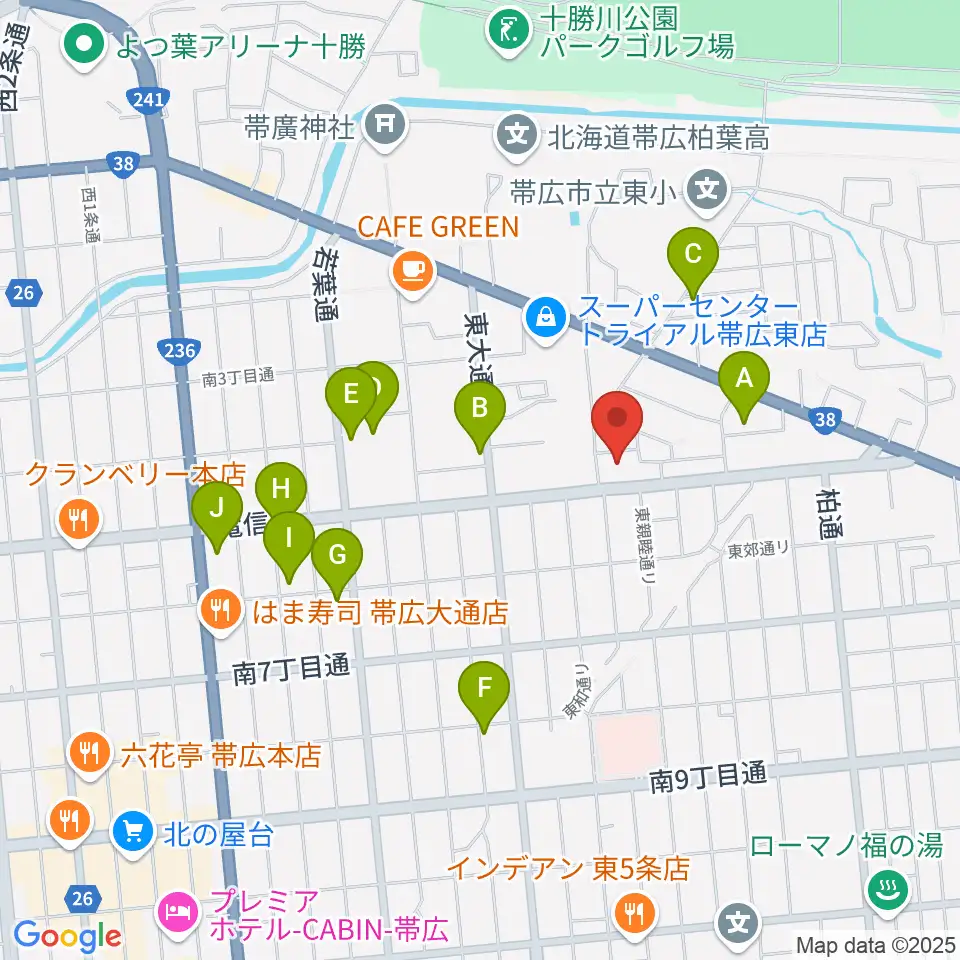 帯広メガストーン周辺のホテル一覧地図