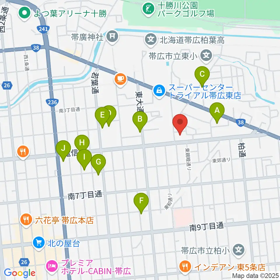 帯広メガストーン周辺のホテル一覧地図