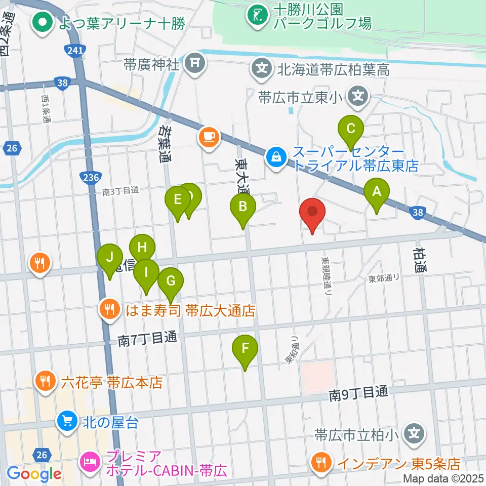 帯広メガストーン周辺のホテル一覧地図