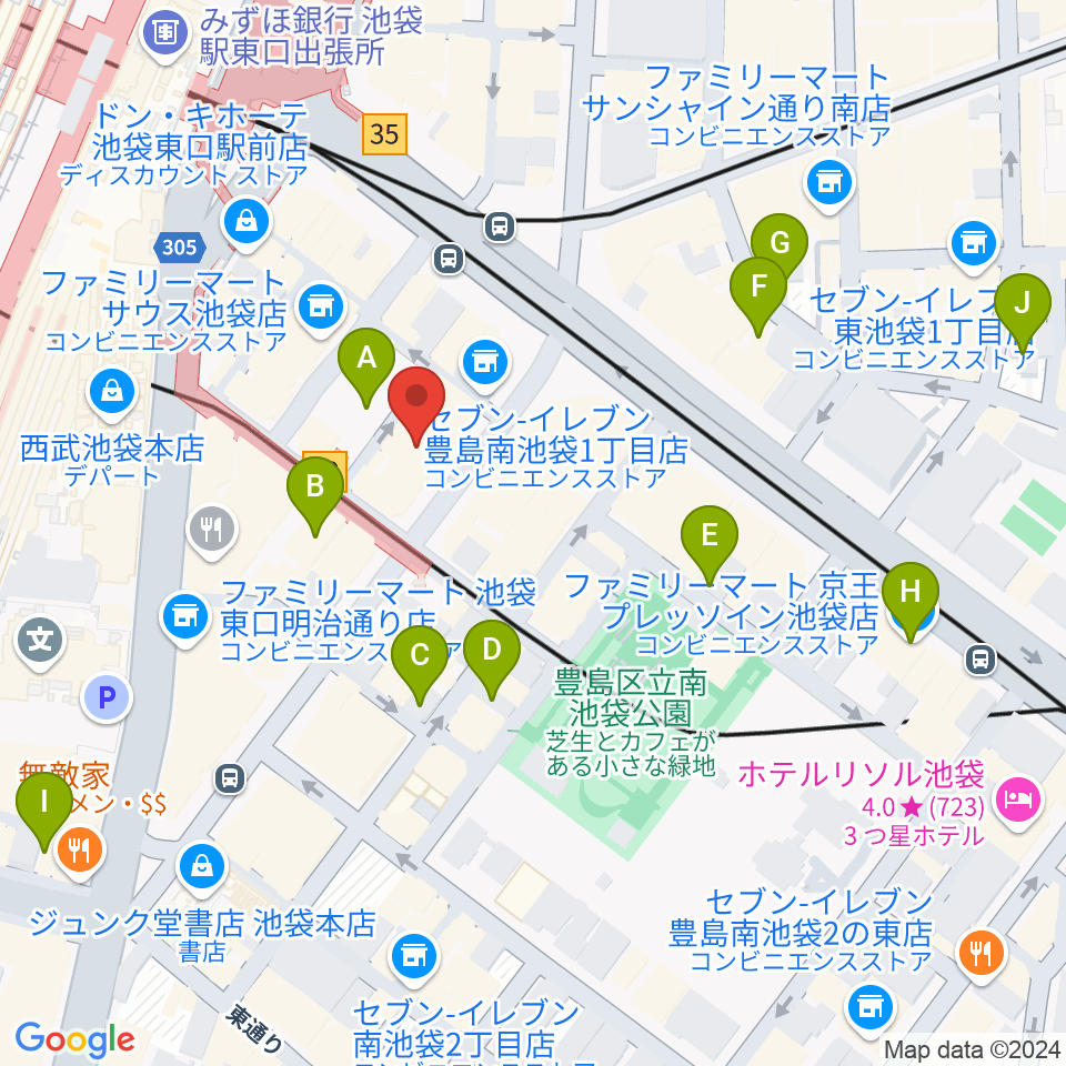 クロサワ楽器池袋店 エレキ本館周辺のホテル一覧地図