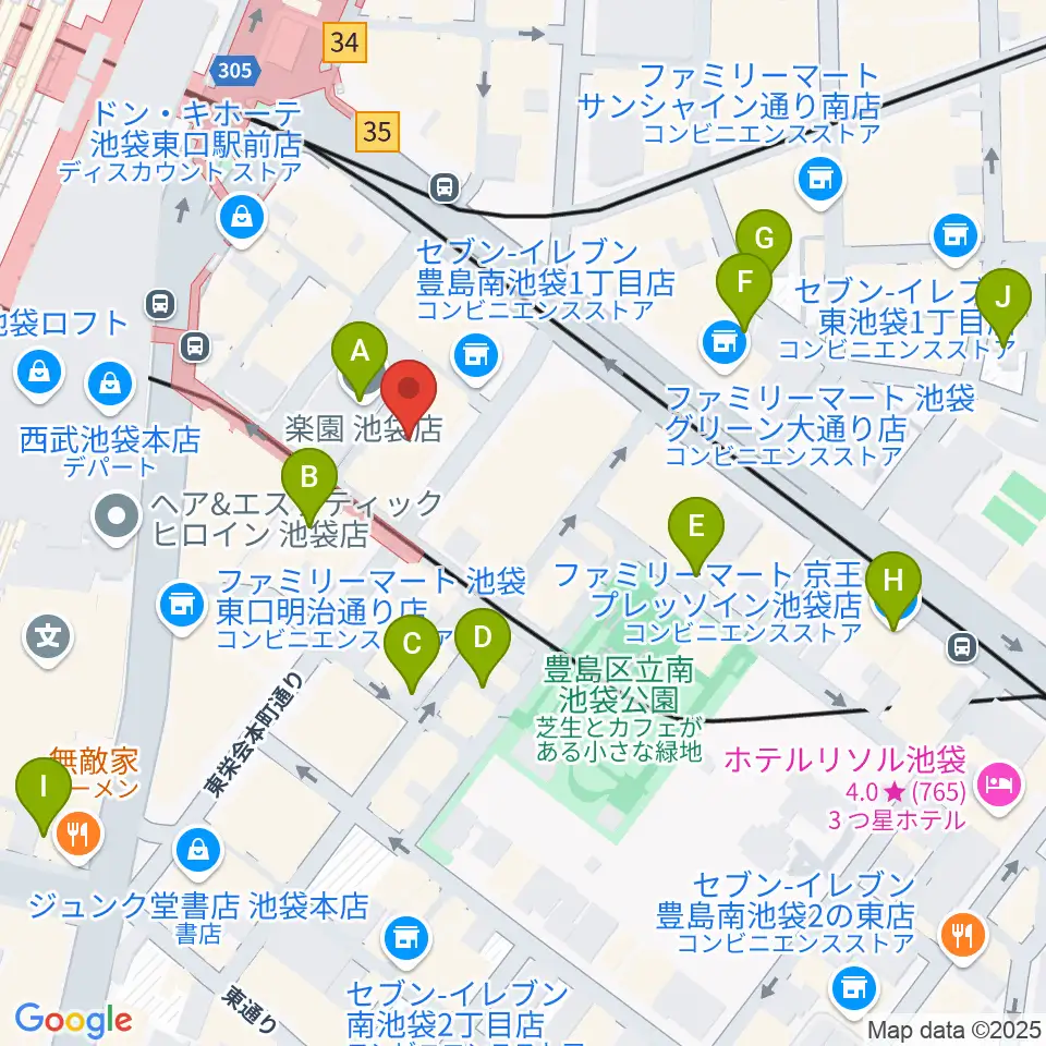 クロサワ楽器池袋店 エレキ本館周辺のホテル一覧地図