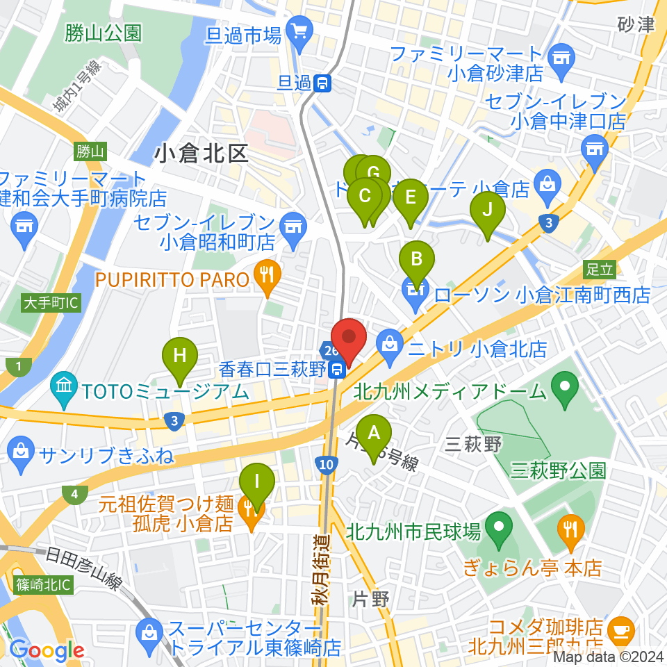 篠崎ミュージックアカデミー北九州校周辺のホテル一覧地図