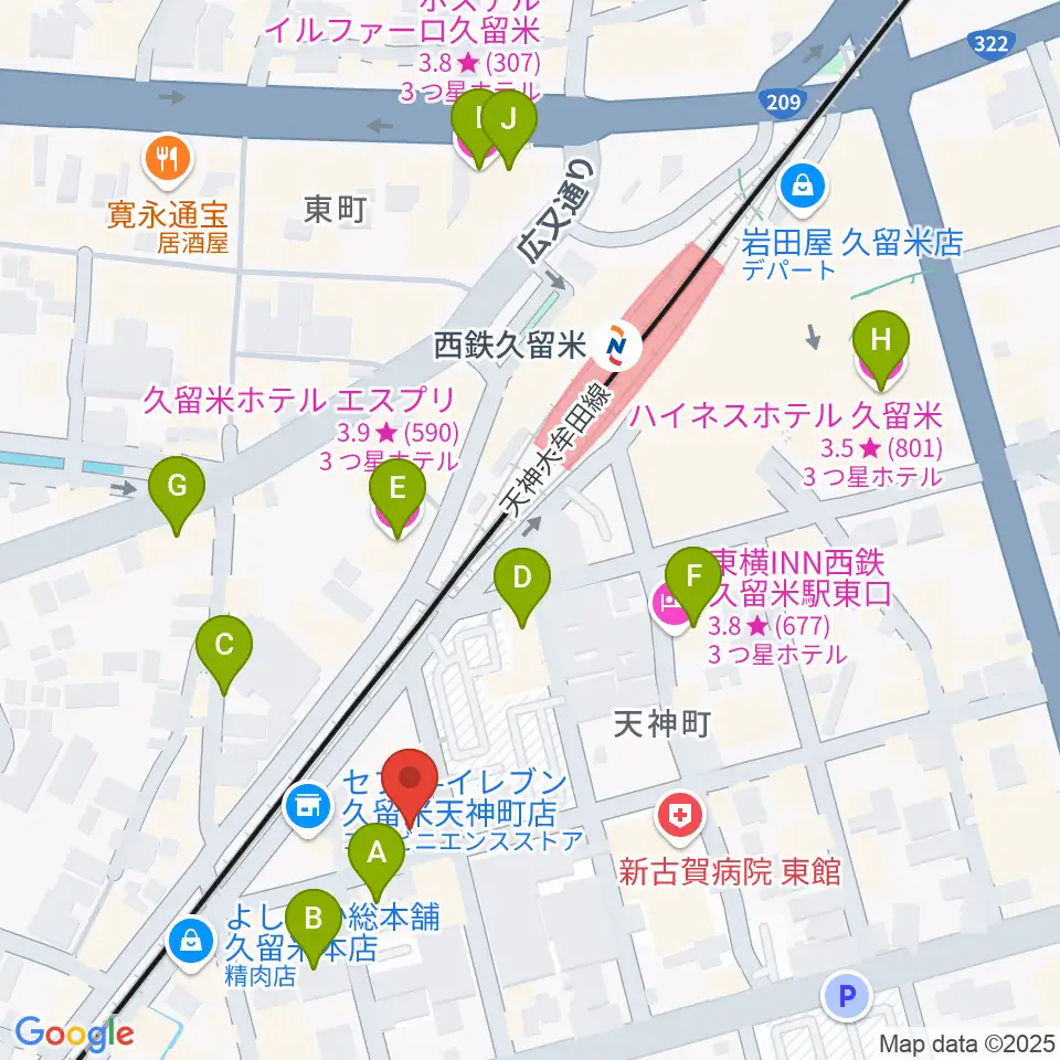 木下楽器店クルメセンター周辺のホテル一覧地図