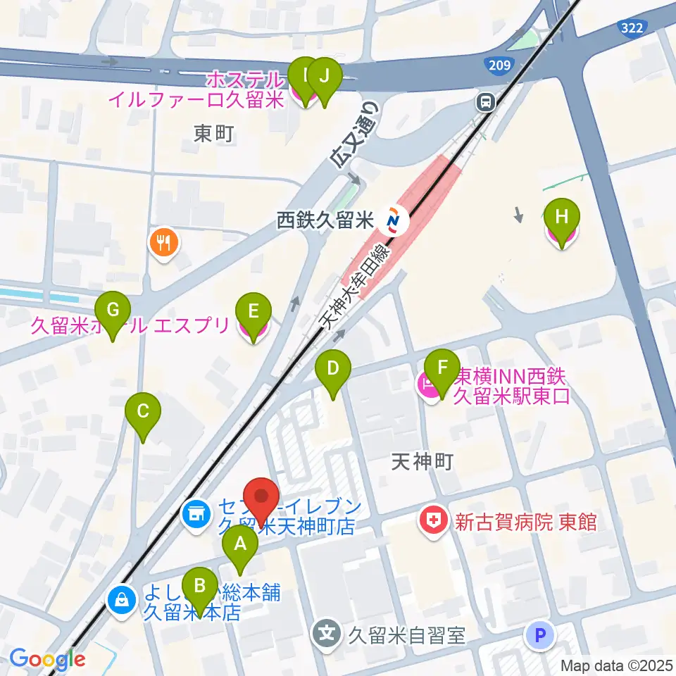 木下楽器店クルメセンター周辺のホテル一覧地図