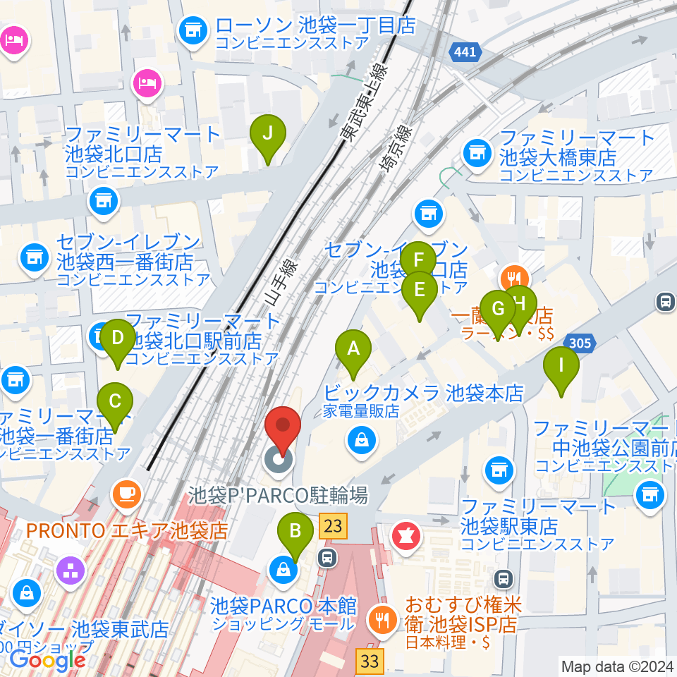 イシバシ楽器 池袋店周辺のホテル一覧地図