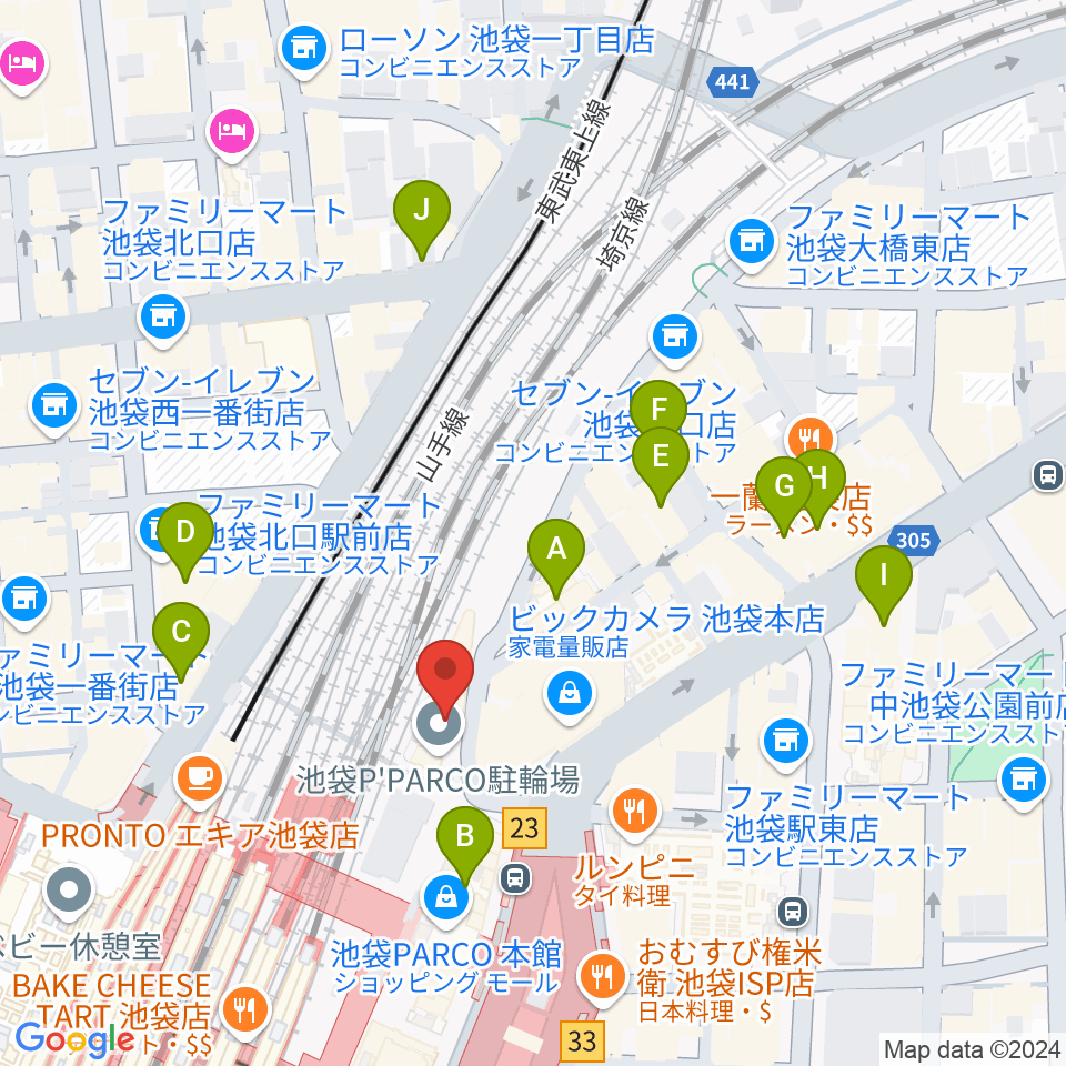 イシバシ楽器 池袋店周辺のホテル一覧地図