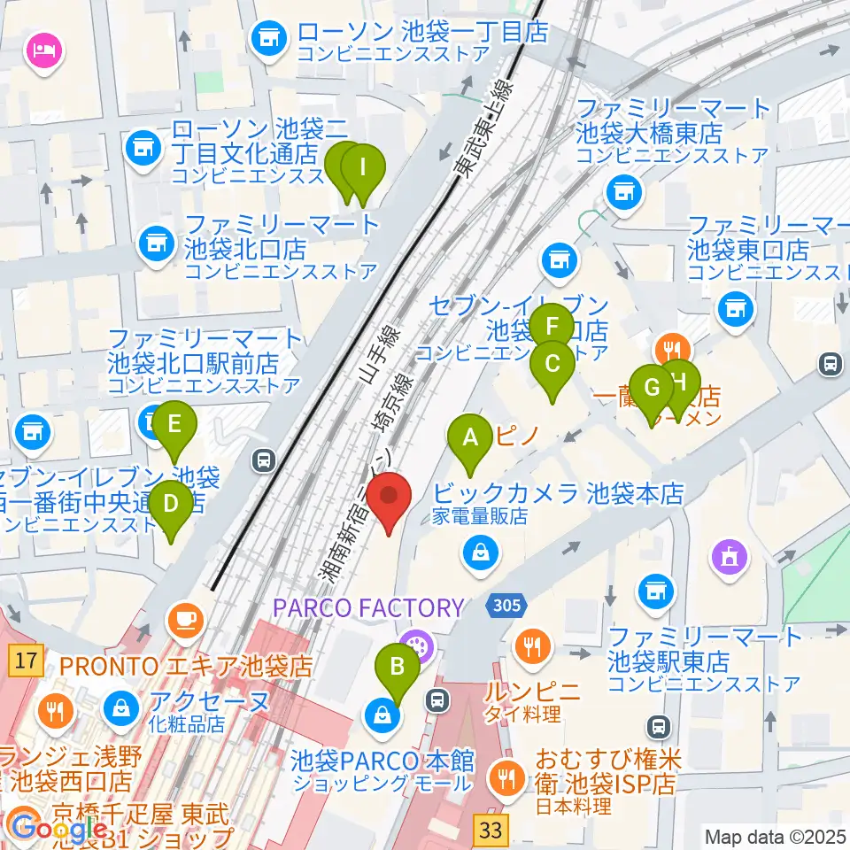 イシバシ楽器 池袋店周辺のホテル一覧地図