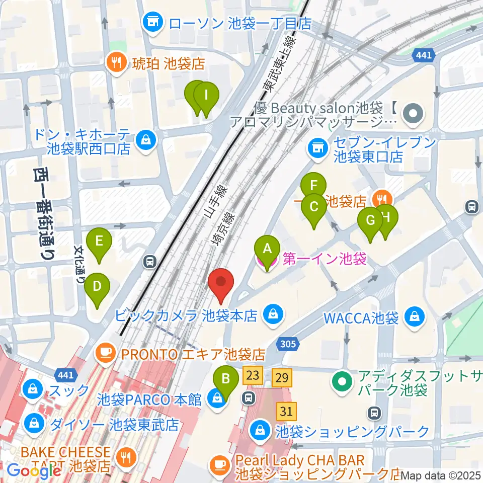 イシバシ楽器 池袋店周辺のホテル一覧地図