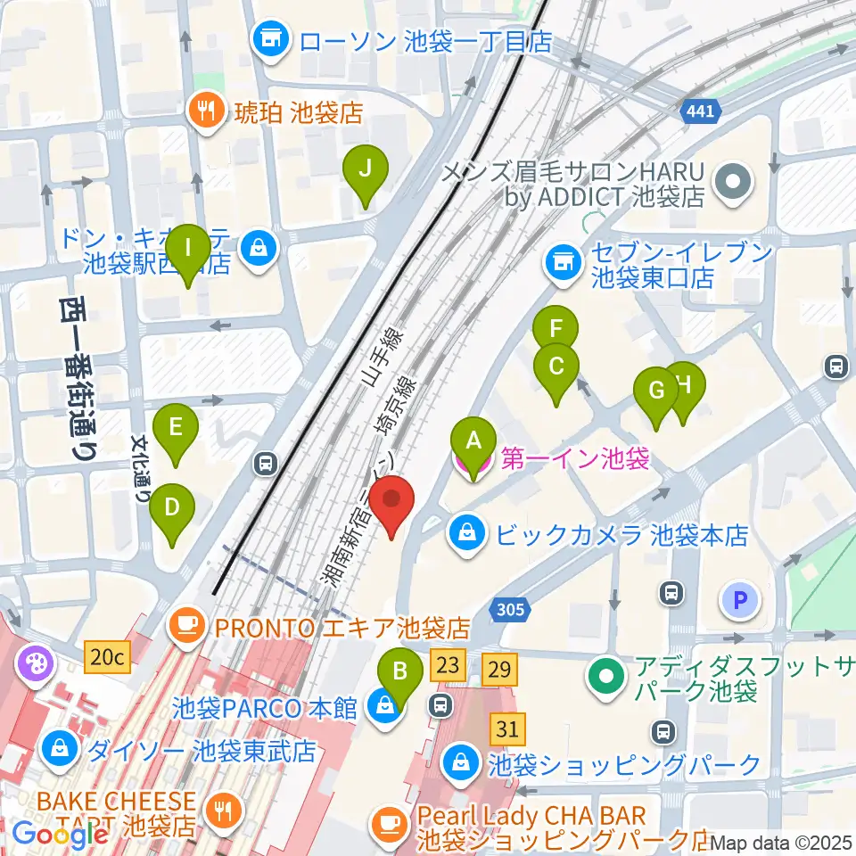 イシバシ楽器 池袋店周辺のホテル一覧地図