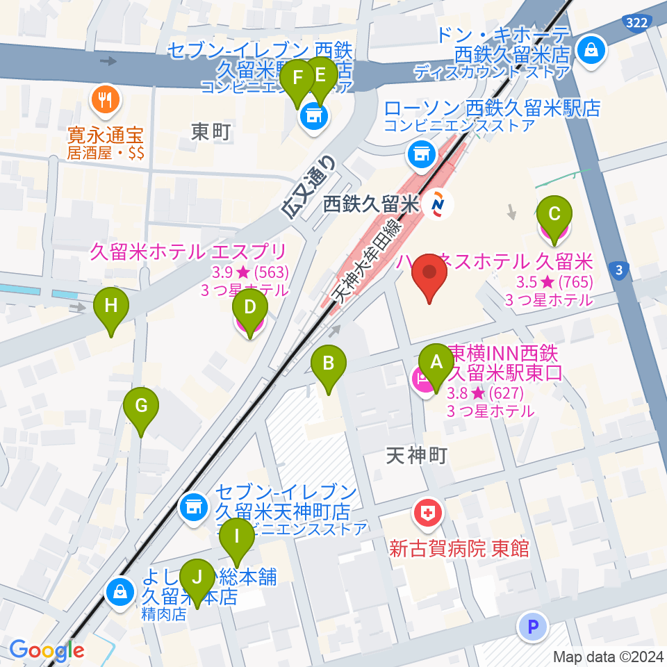 アイ＆カルチャ久留米周辺のホテル一覧地図