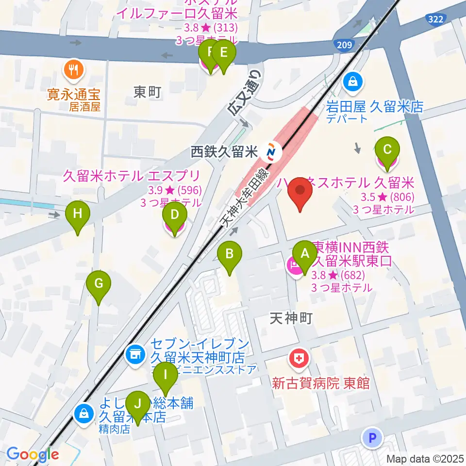 アイ＆カルチャ久留米周辺のホテル一覧地図