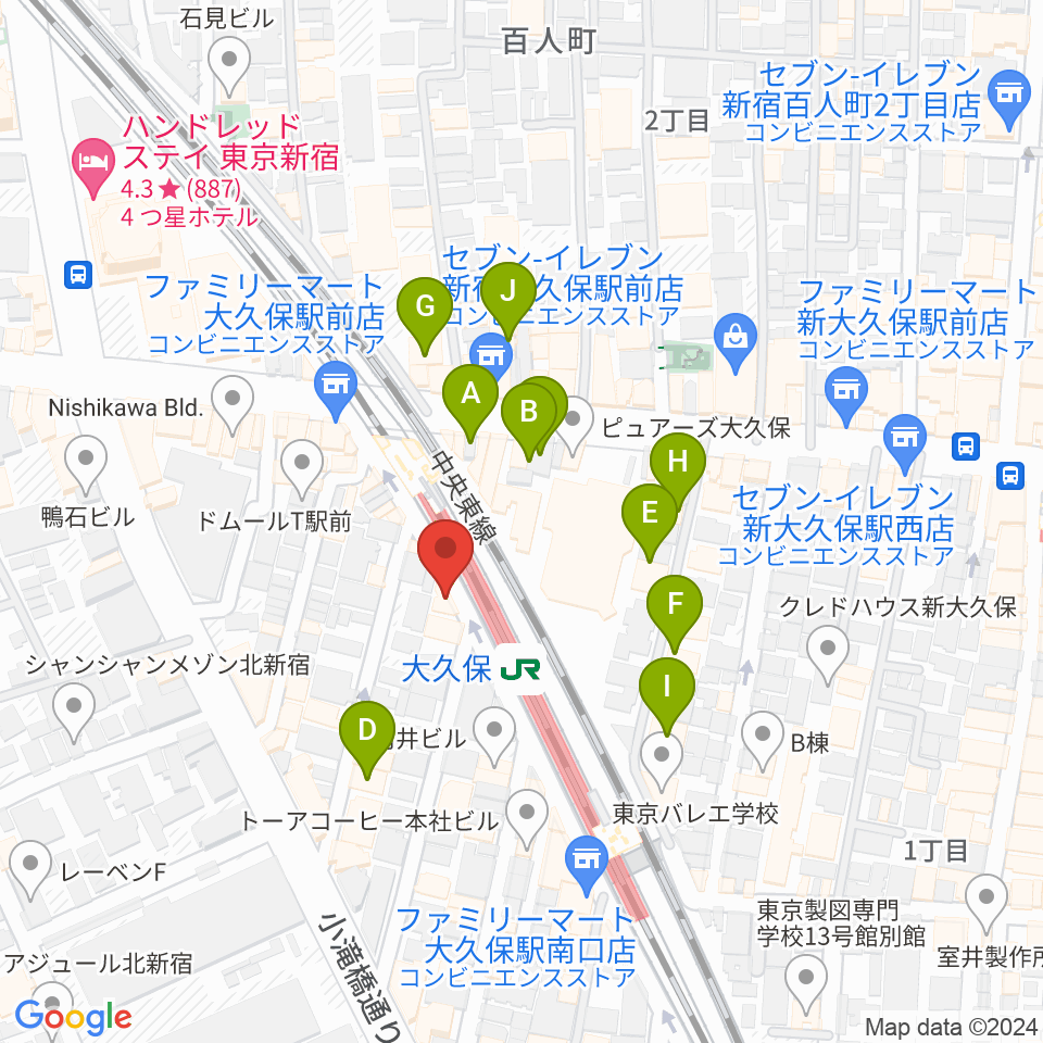 大久保スタジオM周辺のホテル一覧地図