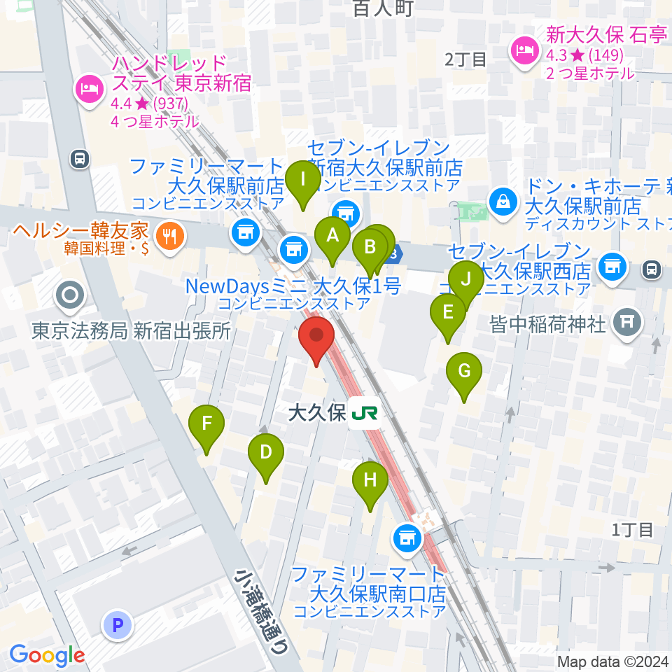 大久保スタジオM周辺のホテル一覧地図