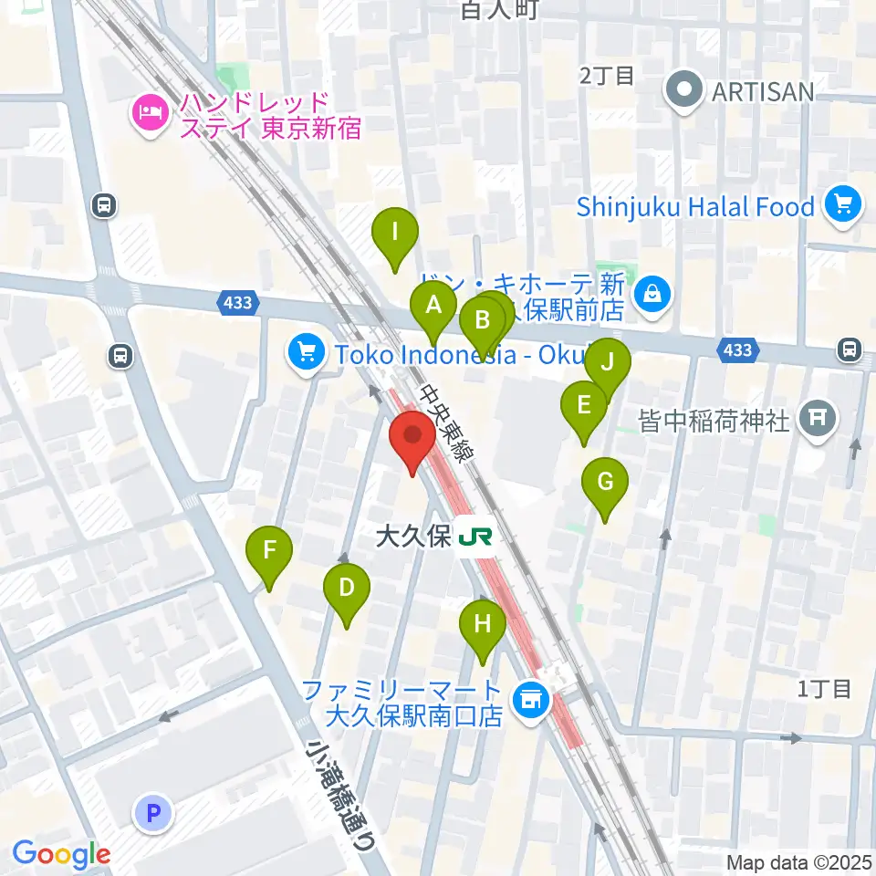 大久保スタジオM周辺のホテル一覧地図