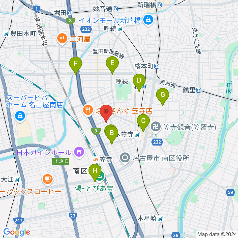 楽器の青ラボ周辺のホテル一覧地図