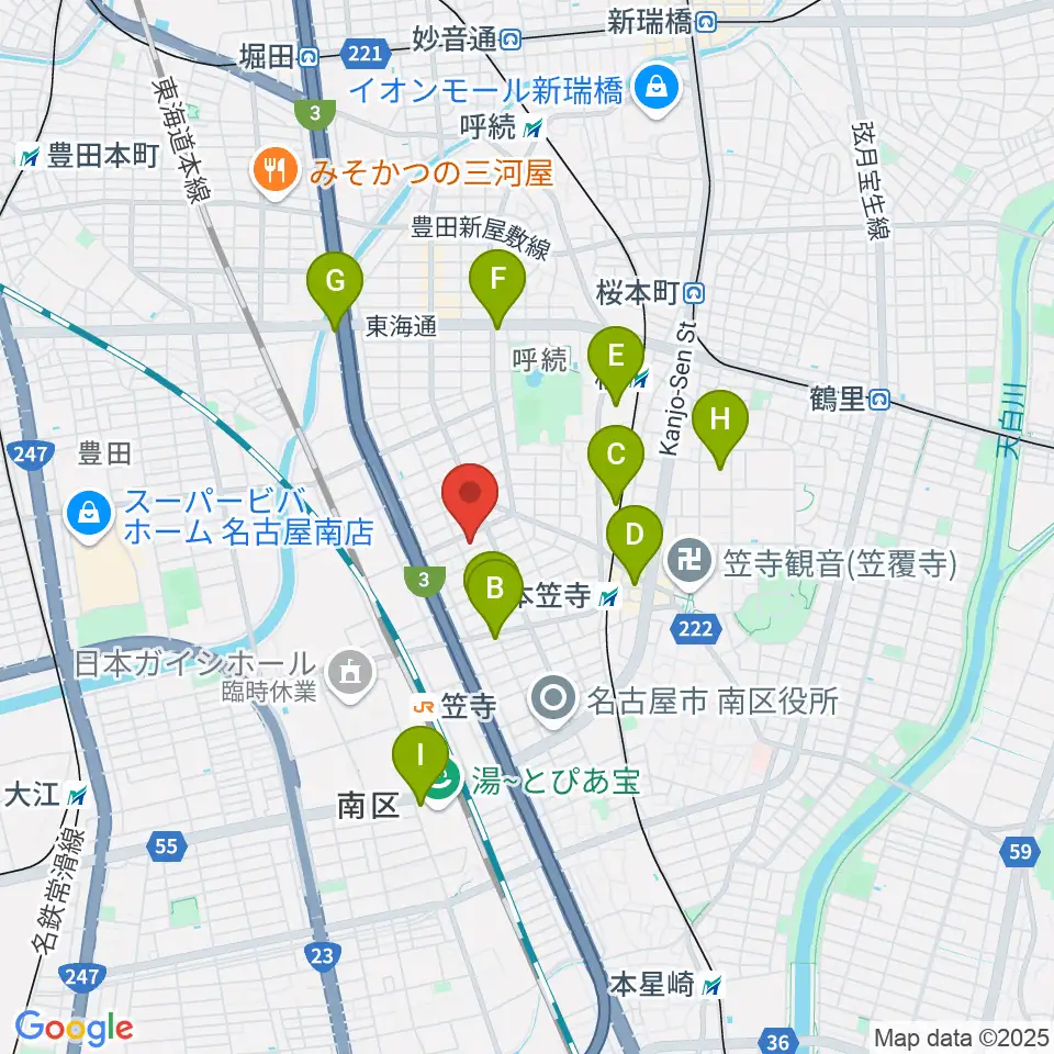 楽器の青ラボ周辺のホテル一覧地図