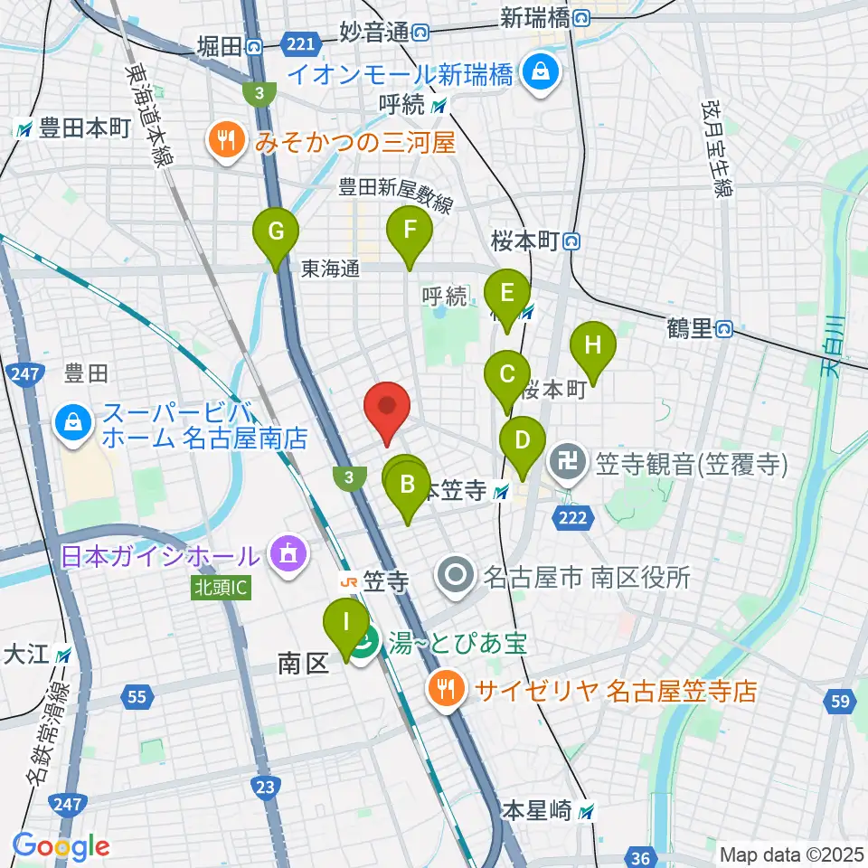 楽器の青ラボ周辺のホテル一覧地図