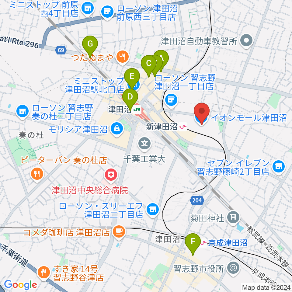 伊藤楽器 津田沼センター周辺のホテル一覧地図