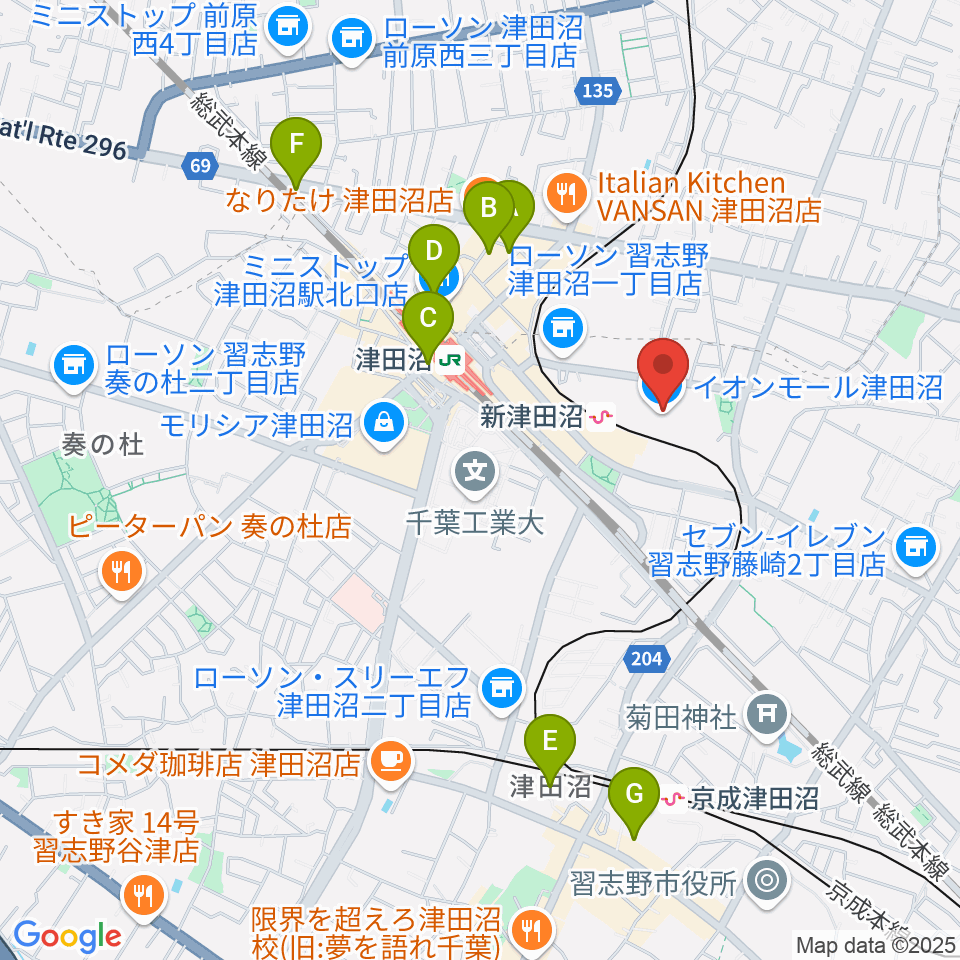 伊藤楽器 津田沼センター周辺のホテル一覧地図