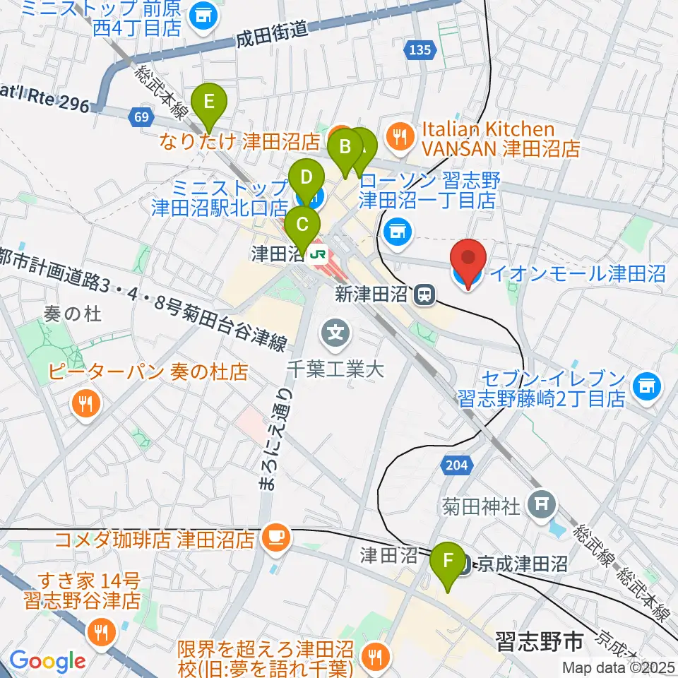 伊藤楽器 津田沼センター周辺のホテル一覧地図