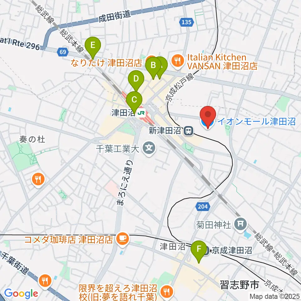 伊藤楽器 津田沼センター周辺のホテル一覧地図