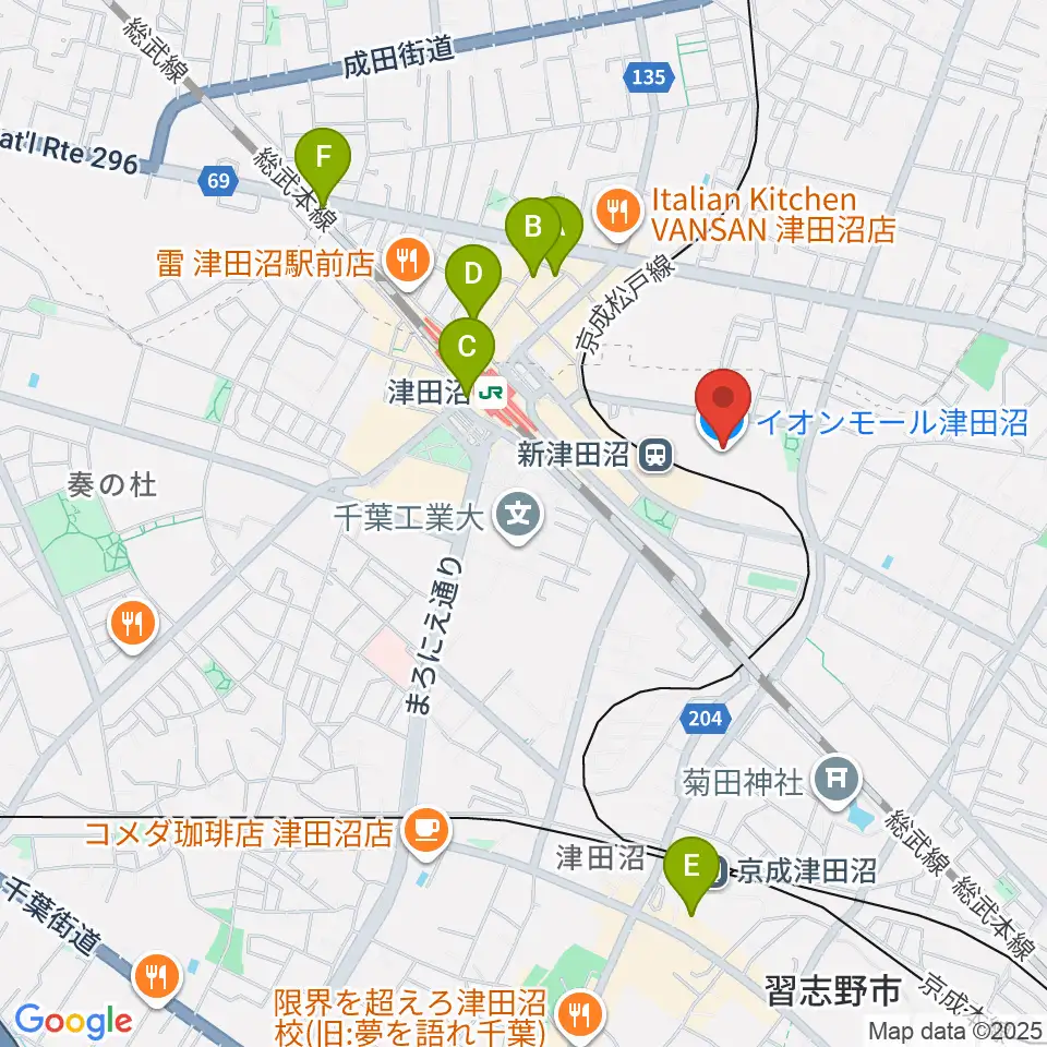 伊藤楽器 津田沼センター周辺のホテル一覧地図