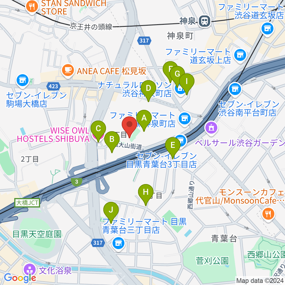 スタジオサンシャイン周辺のホテル一覧地図