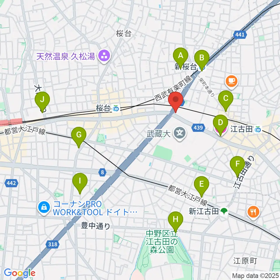 江古田ストリングス周辺のホテル一覧地図