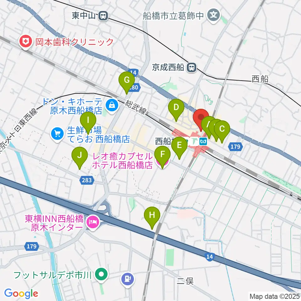 イトウミュージックサロン西船橋周辺のホテル一覧地図