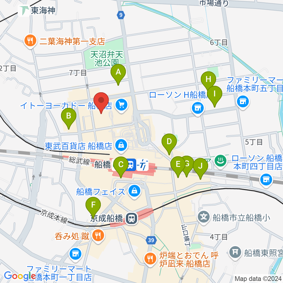 伊藤楽器 ヤマハ船橋センター周辺のホテル一覧地図