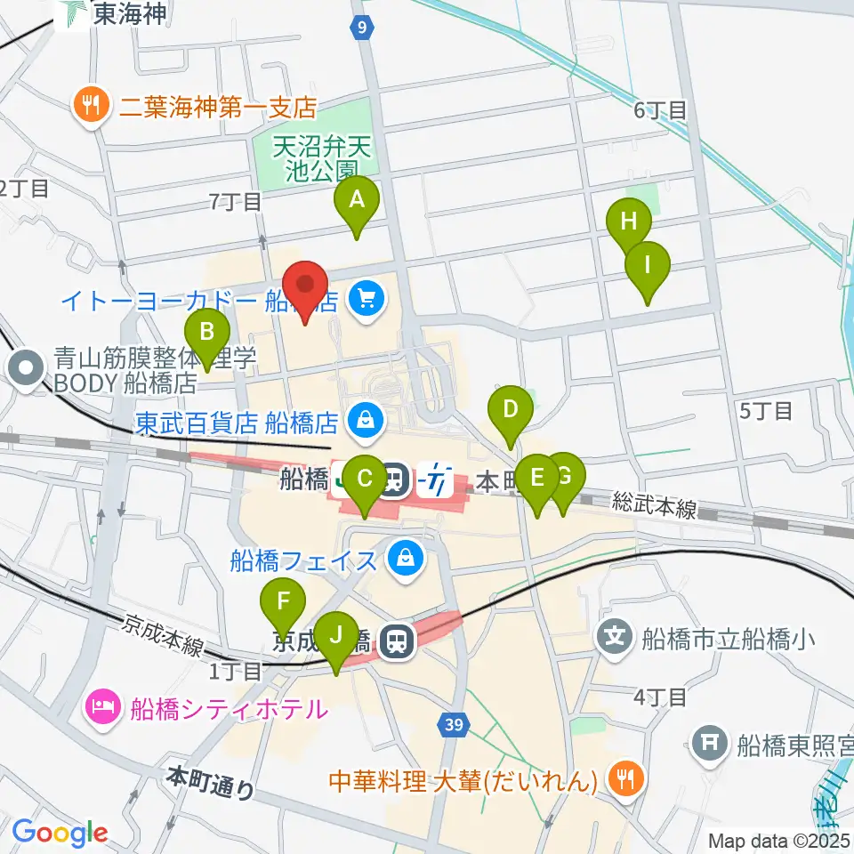 伊藤楽器 ヤマハ船橋センター周辺のホテル一覧地図