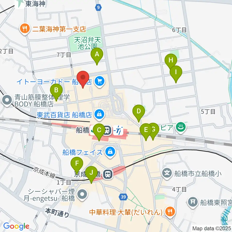 伊藤楽器 ヤマハ船橋センター周辺のホテル一覧地図