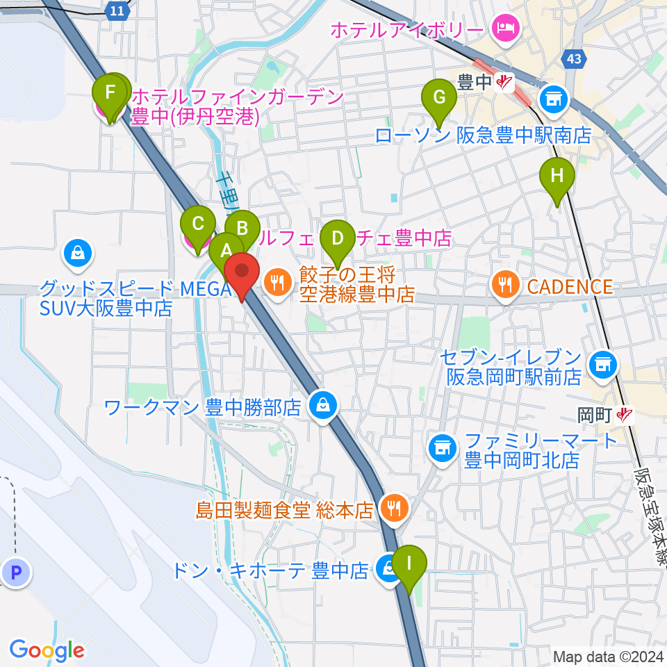 ギター工房トーンガレージ周辺のホテル一覧地図