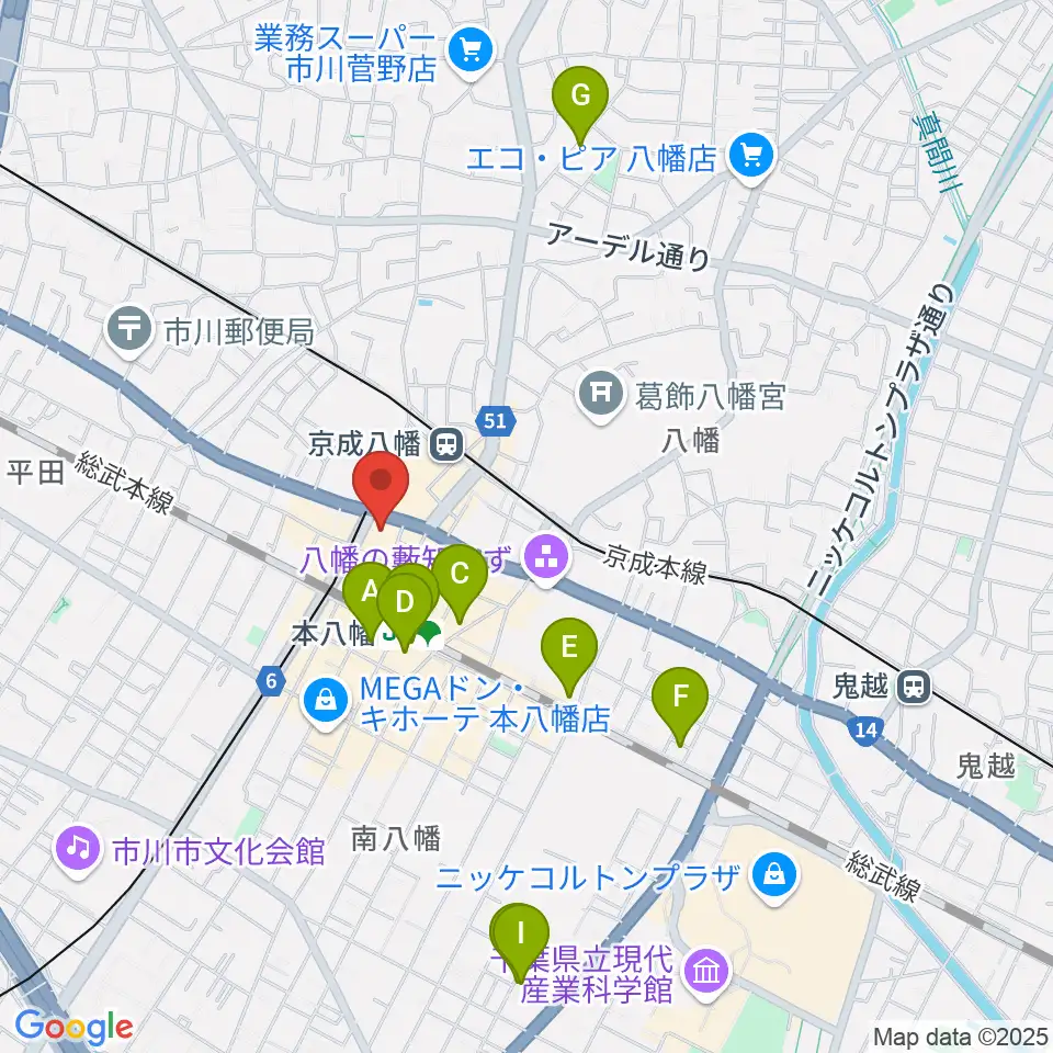島村楽器 ミュージックサロン本八幡周辺のホテル一覧地図