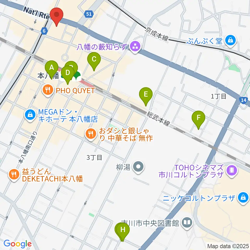 島村楽器 ミュージックサロン本八幡周辺のホテル一覧地図
