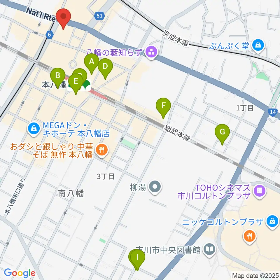 島村楽器 ミュージックサロン本八幡周辺のホテル一覧地図