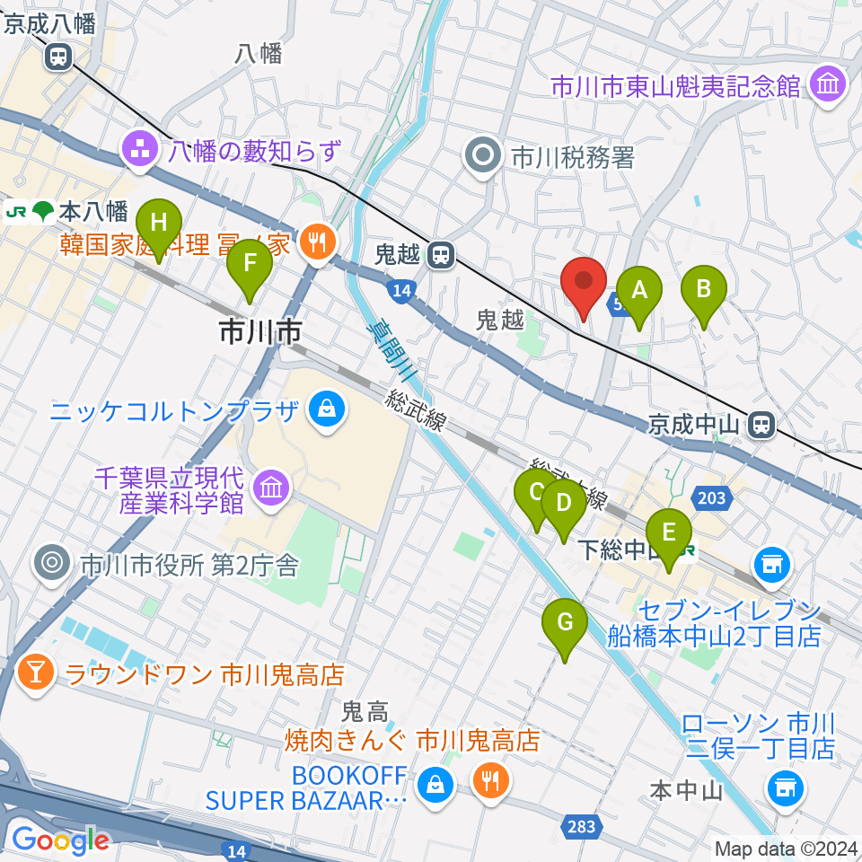 ベル音楽教室周辺のホテル一覧地図