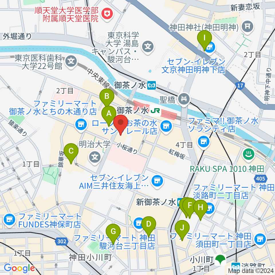 クロサワバイオリンお茶の水店周辺のホテル一覧地図