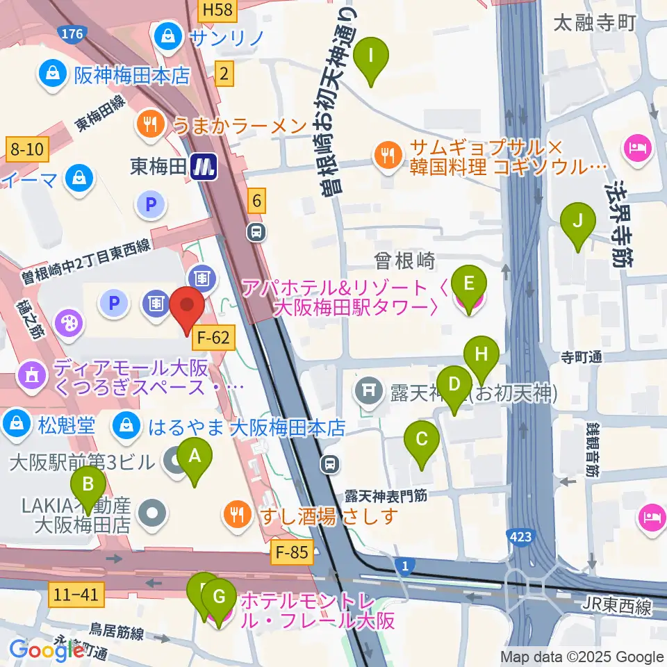 クロサワバイオリン大阪梅田店周辺のホテル一覧地図