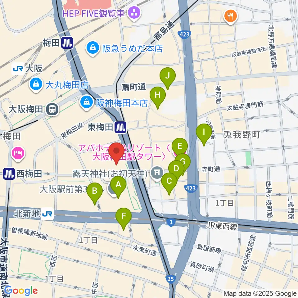 クロサワバイオリン大阪梅田店周辺のホテル一覧地図