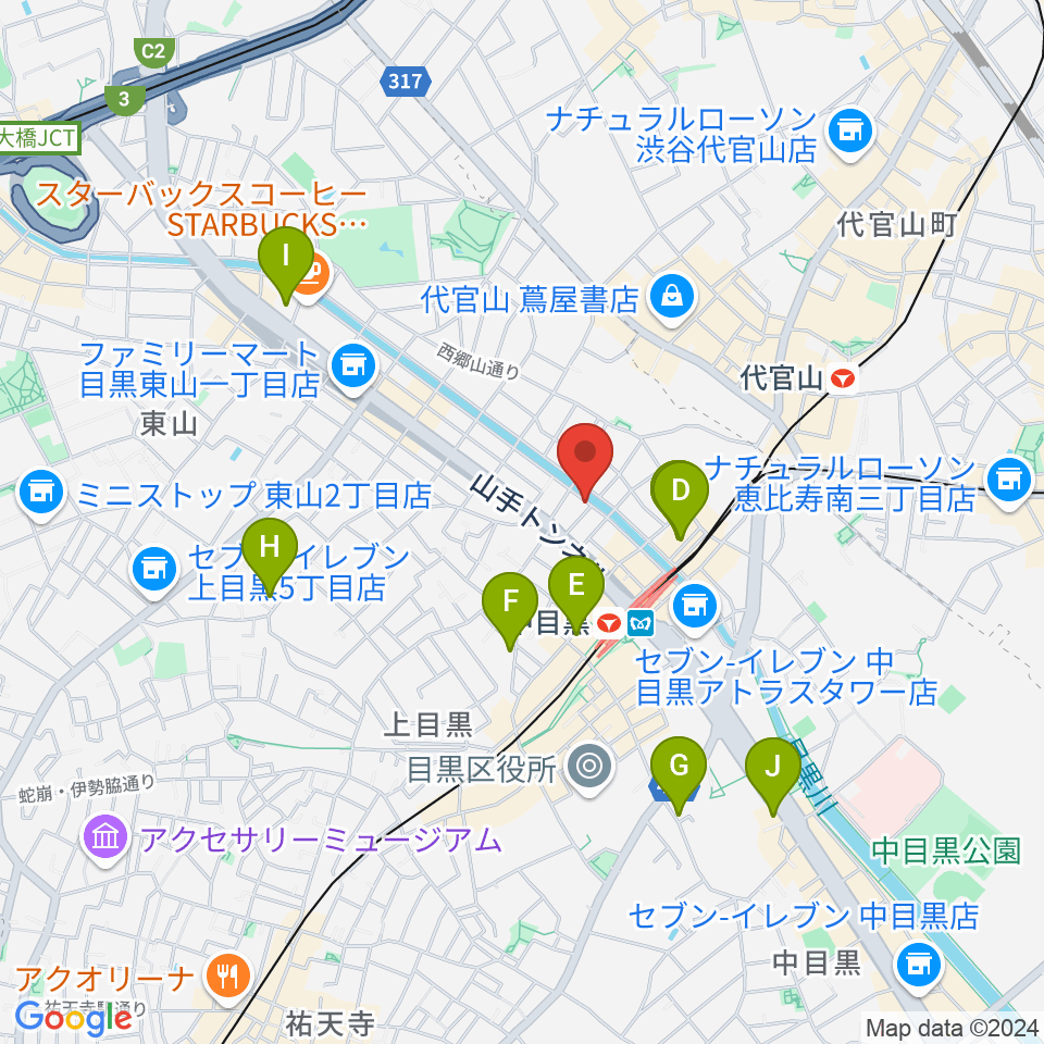 中目黒弦楽器周辺のホテル一覧地図