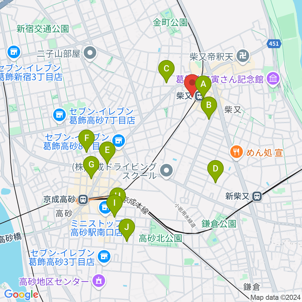 葛飾しばまた音楽教室周辺のホテル一覧地図