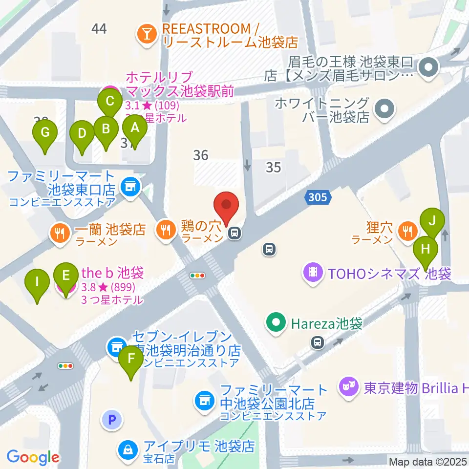 ロックハウスイケベ池袋周辺のホテル一覧地図