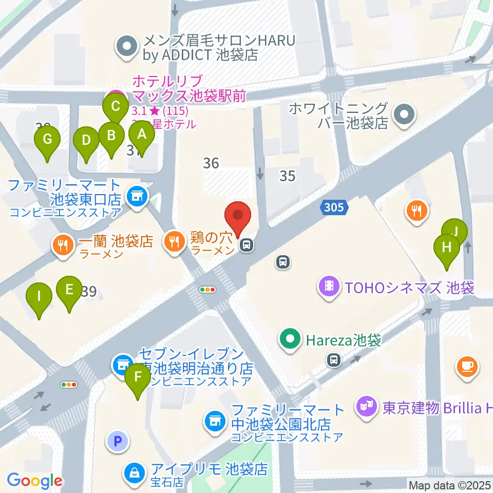 ロックハウスイケベ池袋周辺のホテル一覧地図