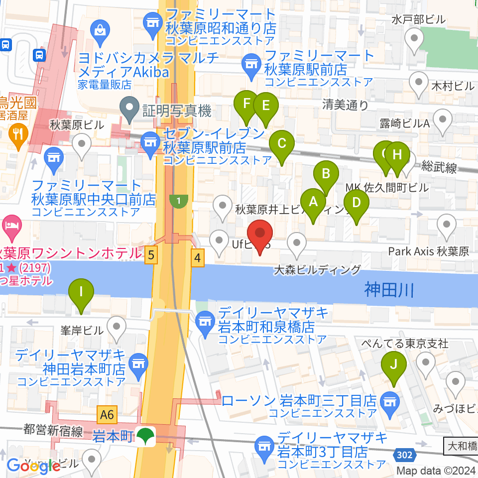 イケベ楽器店リボレ秋葉原周辺のホテル一覧地図