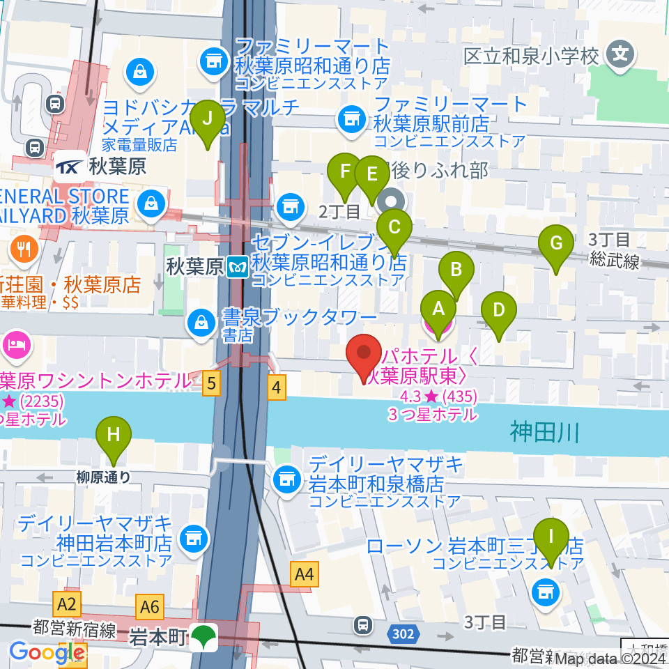 イケベ楽器店リボレ秋葉原周辺のホテル一覧地図