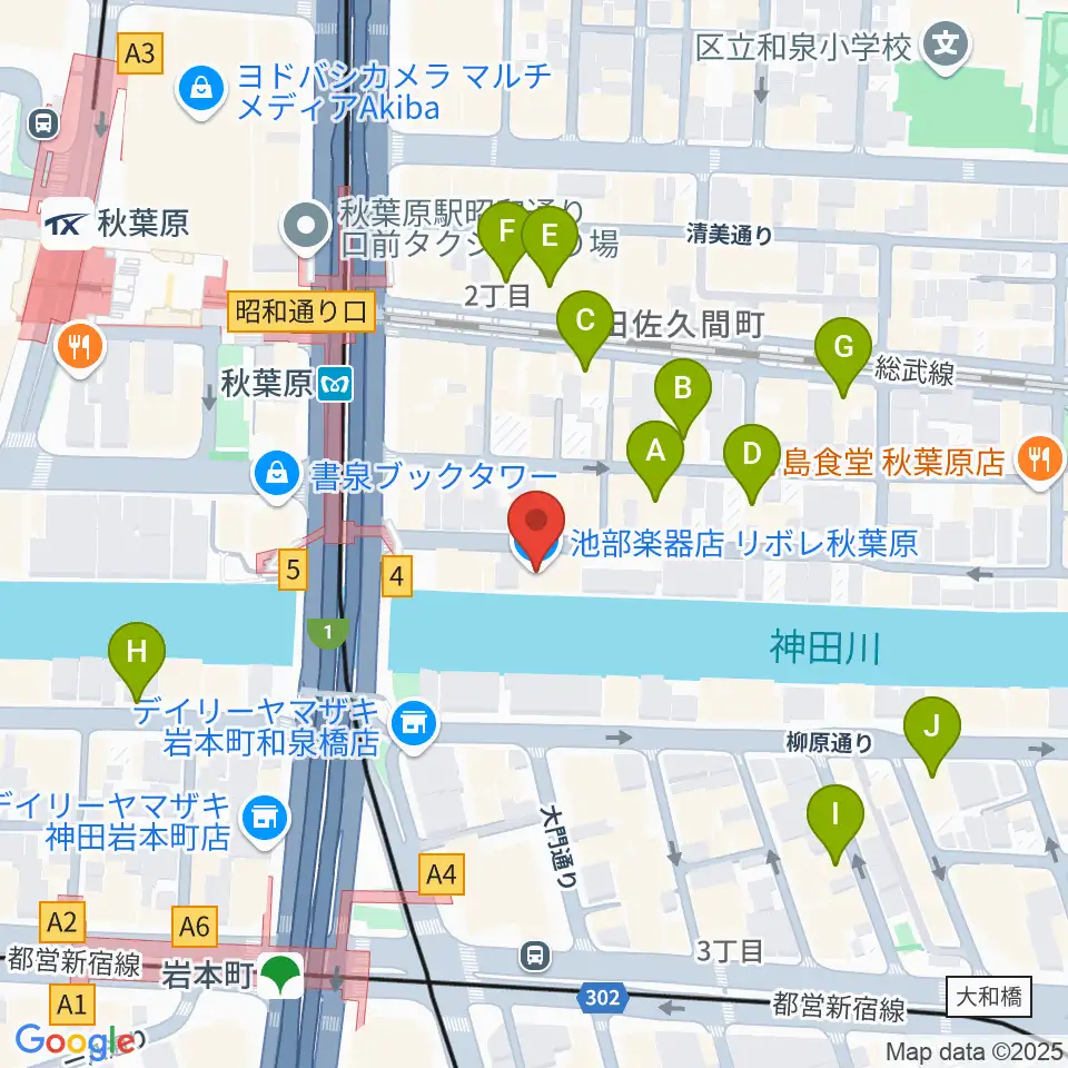 イケベ楽器店リボレ秋葉原周辺のホテル一覧地図