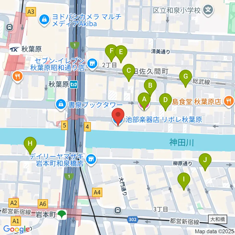 イケベ楽器店リボレ秋葉原周辺のホテル一覧地図