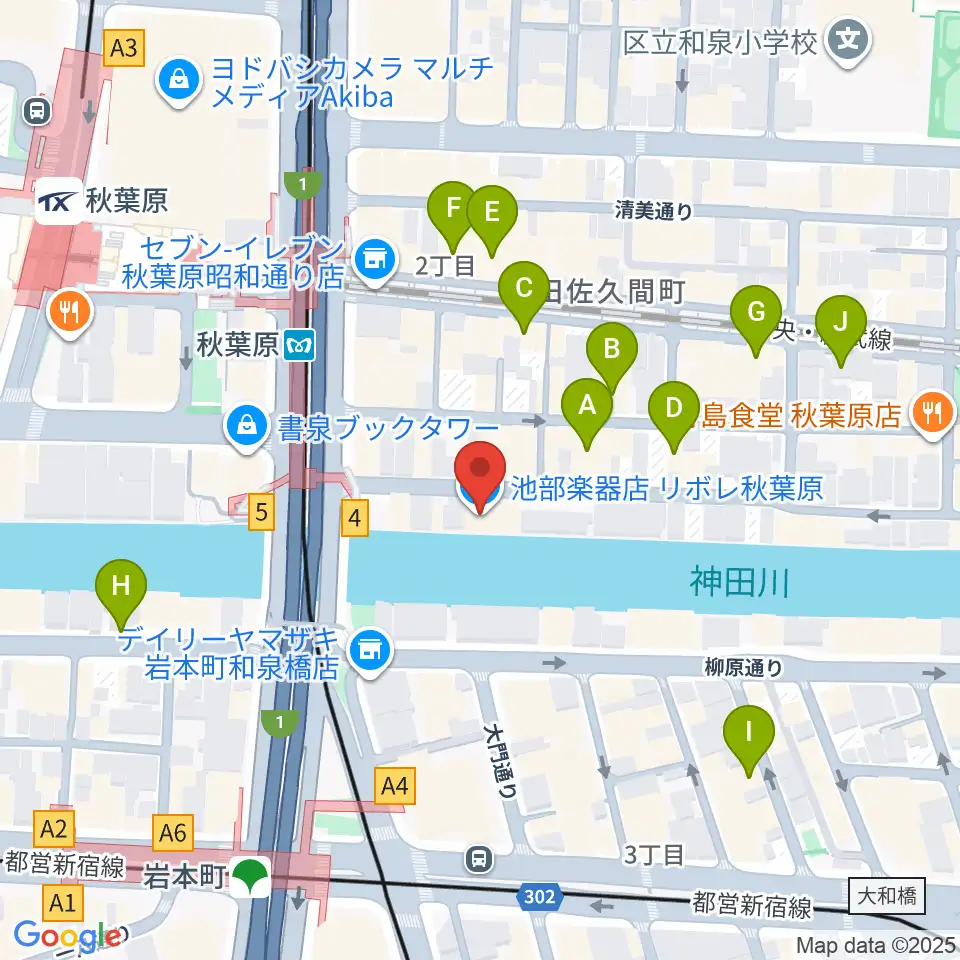 イケベ楽器店リボレ秋葉原周辺のホテル一覧地図