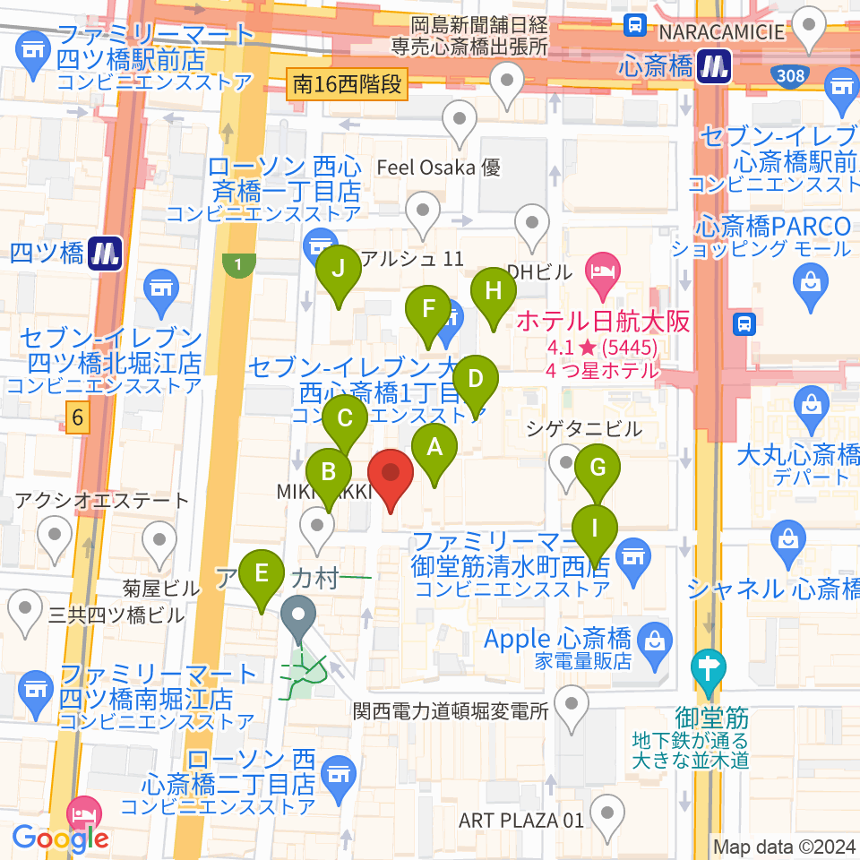 イケベ楽器店プレミアムギターズ周辺のホテル一覧地図